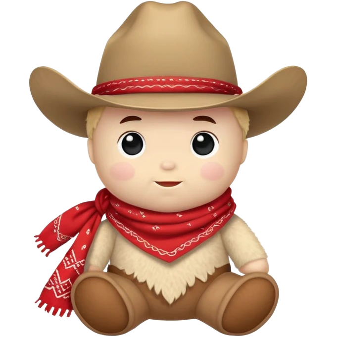 A cuddly baby cowboy plush toy with a red bandana and chubby cheeks emoji