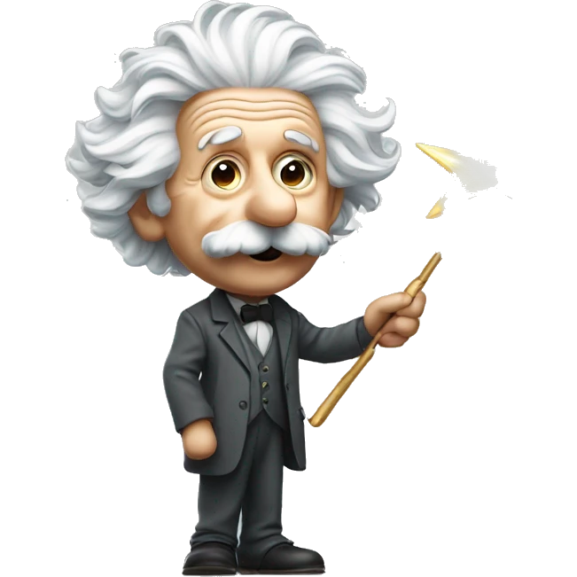 Albert Einstein holds a magic wand in his hand emoji