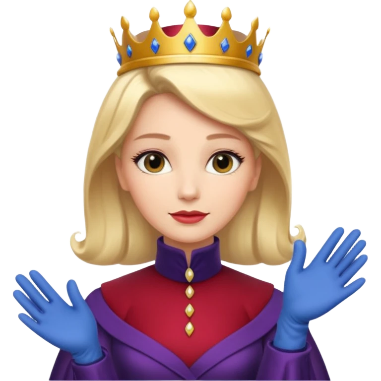 A dignified queen with high collar gown, gloved hands, and classic royal grace.
 emoji
