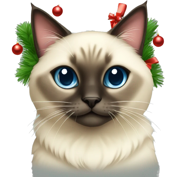 cute and fluffy siamese cat with christmas garland emoji