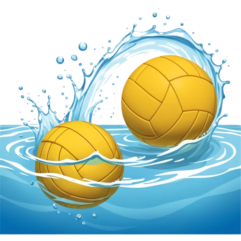 An icon featuring a yellow water polo ball floating on the water with goals in the background, inside a swimming pool. The design includes splashes and ripples, symbolizing the fast-paced action and strategy of water polo. Transparent background highlights. emoji