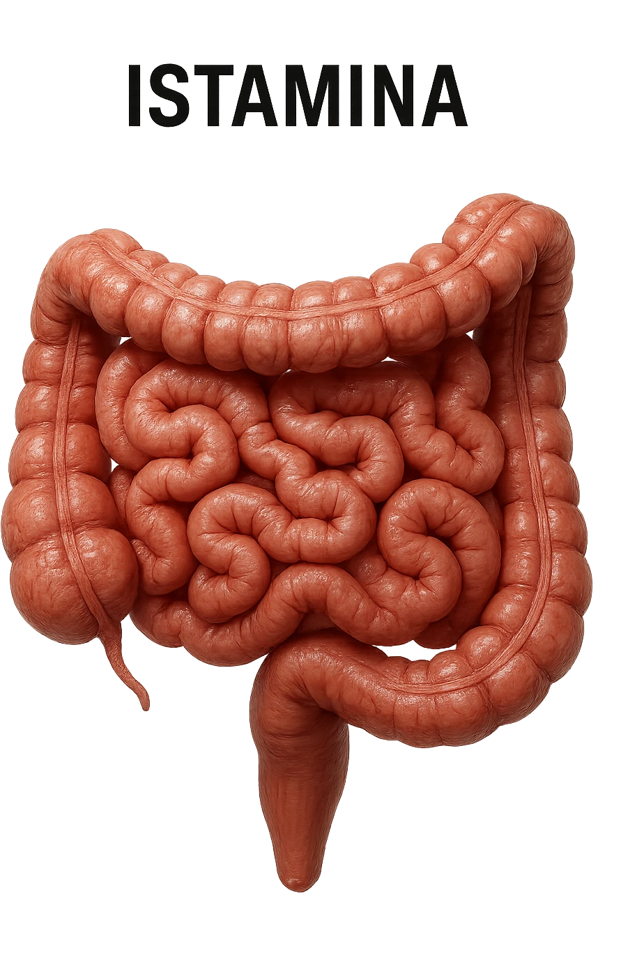 intestino umano realistico con la scritta "ISTAMINA" stampata sopra, iperrealistico 4k emoji