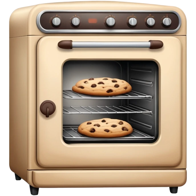 Realistic vintage beige oven with chocolate chip cookies baking inside of it. emoji