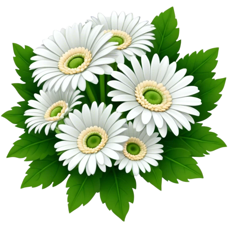 bouquet White Gerbera Daisy, luxuriant, leaf, bud emoji