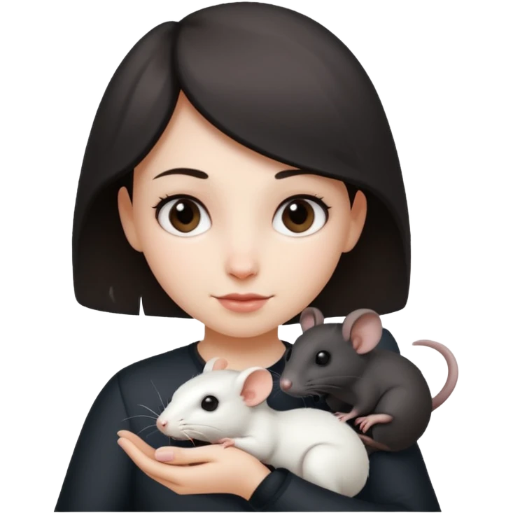 Девочка с двумя крысами на руках белой и чёрной emoji