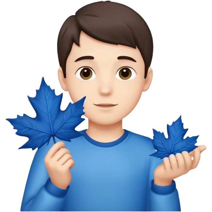boy version of hello kitty holding a blue maple leaf emoji