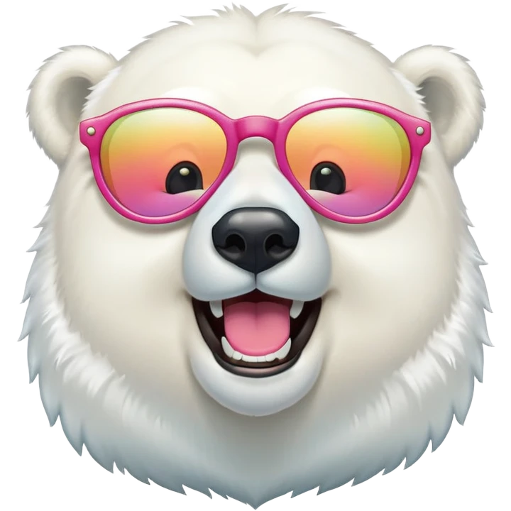 laughing polar bear headshot wearing large multicolored extravagant glasses emoji