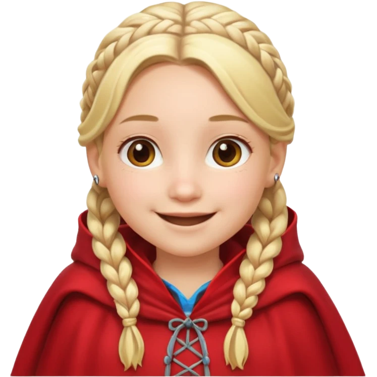 blonde braids hair kid girl, white skin, fat, wear red cloak emoji