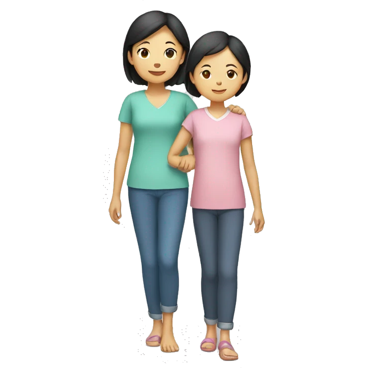 asian mother and daughter holding hands emoji
