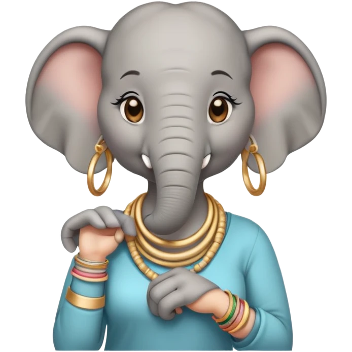 female elephant character in casual clothes, upright pose, with bangles and earrings emoji