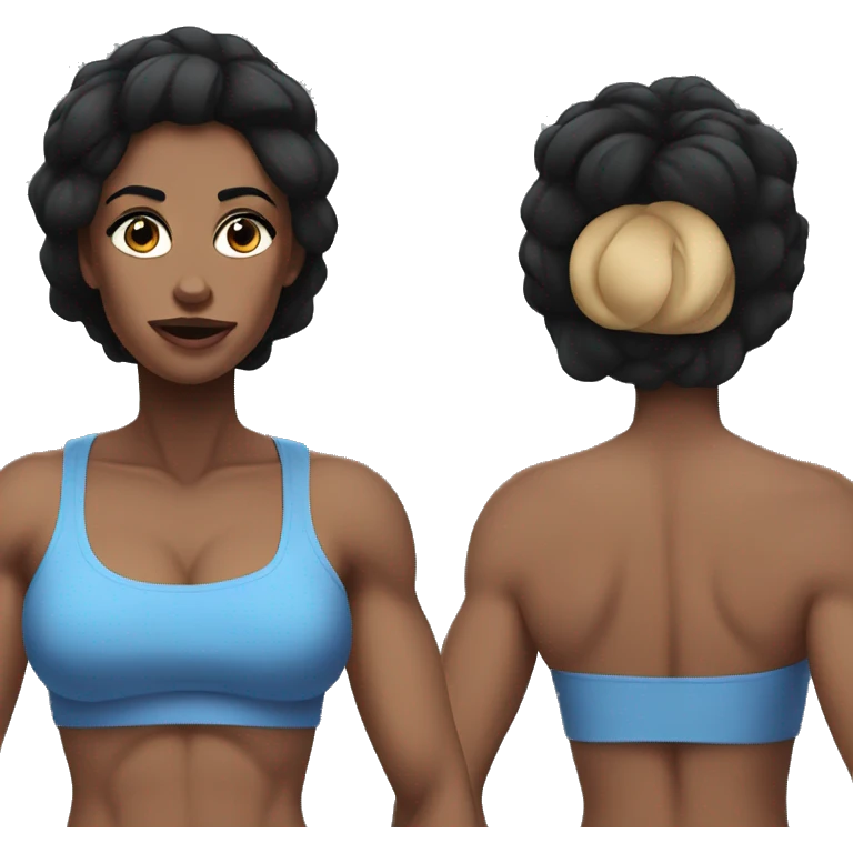 Muscle mommy with blue eyes and black hair emoji