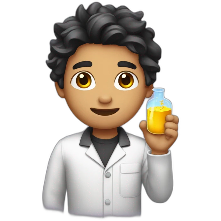 chemistry boy with black combed to the right hair and his instumants on his hand emoji