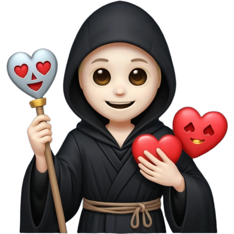 cute animated non-human grim reaper holding a heart, emoji style emoji