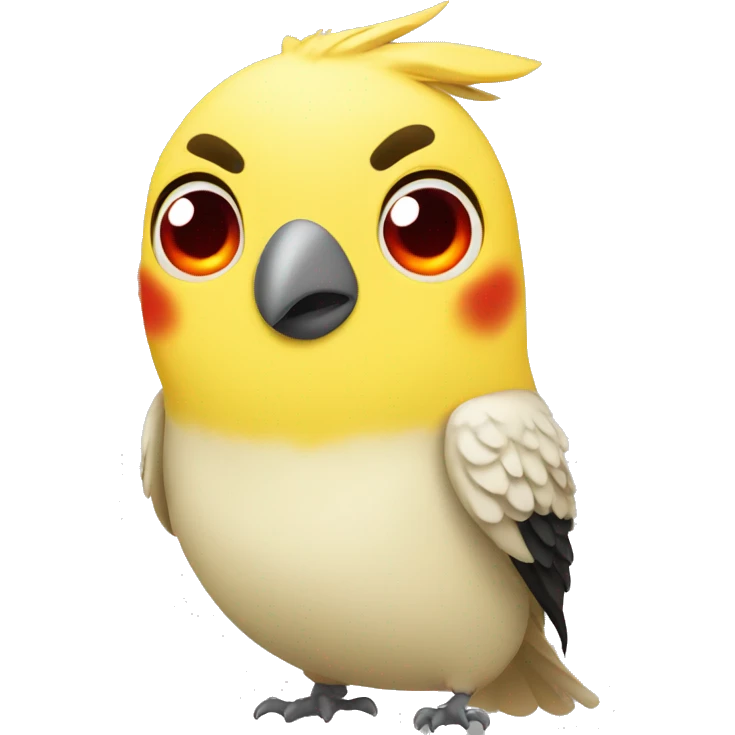 yellow cockatiel with red angry emoji cheeks emoji