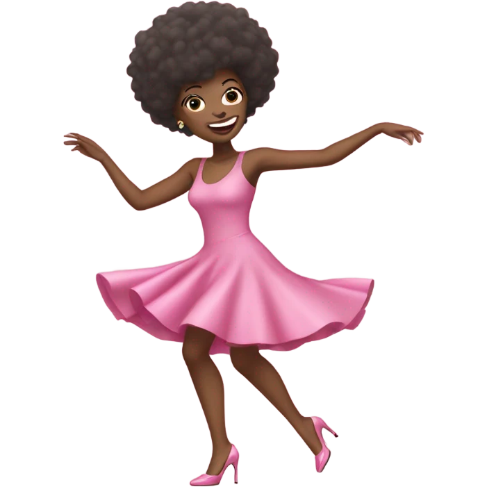 Woman dancing on high heels pink dress and pink shoes short afro hair  emoji