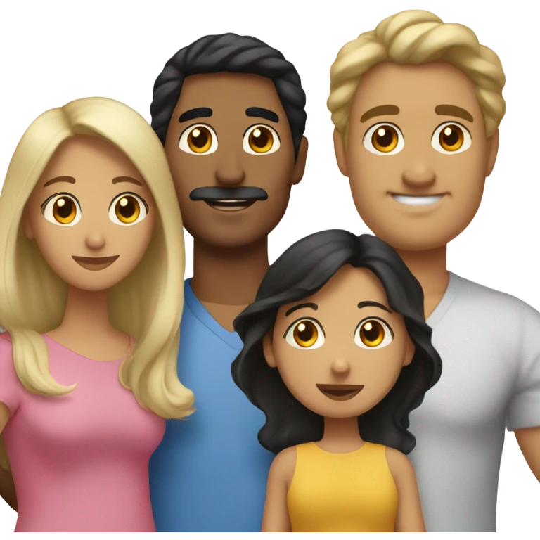 Puerto rican beard short black hair  husband with blond long hair wife and brown long hair daughter Family  emoji