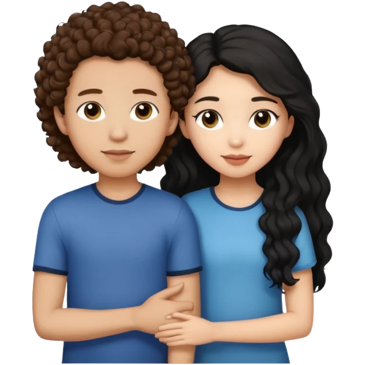 a lightskin boy with brown curly hair putting his arm around an asian girl with straight long black hair emoji