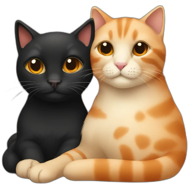 one beige cat and one black and orange cuddling emoji