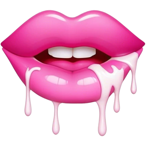 Floating pink glossy lip with white white paint dripping off emoji