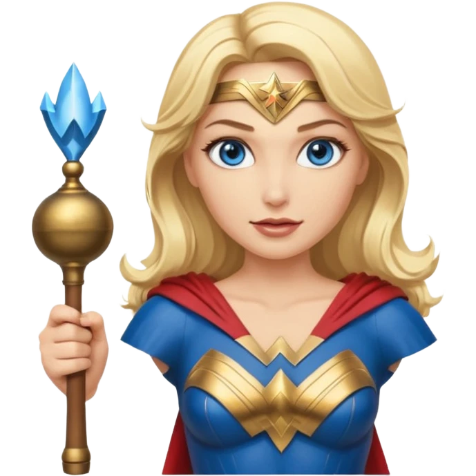 Blonde blue eyes Wonder Woman holding bell and baton emoji