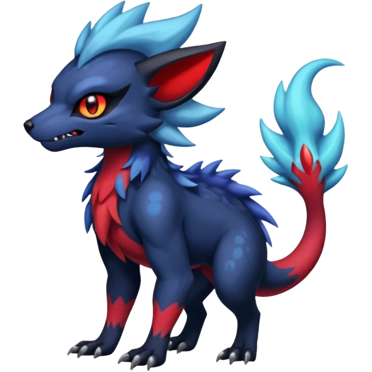 Colorful esoteric shiny glowing scaly scary cool badass edgy Zorua-Absol-Salandit-fusion (full body) emoji