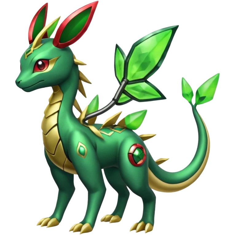 Shiny 4-legged Electrike-Rayquaza-Virizion-Zygarde-Leafeon-fusion, full body emoji