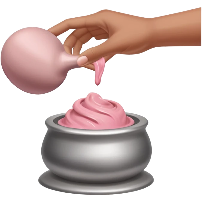 single hand caught mid-action of throwing a pink clay blob that is already placed on a silver pottery wheel emoji