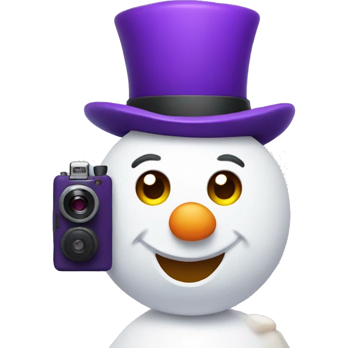 snowman holding a camera with a purple hat emoji