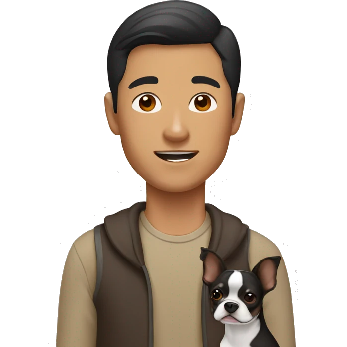 Asian man with brown Boston terrier emoji