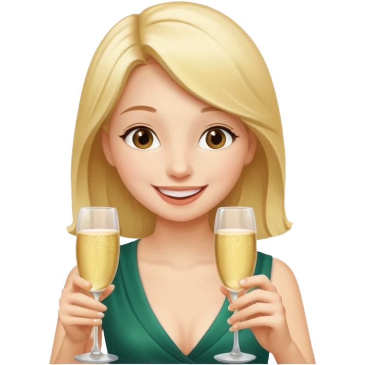 A shy young woman gently takes her first small sip of champagne, smiling with excitement. emoji