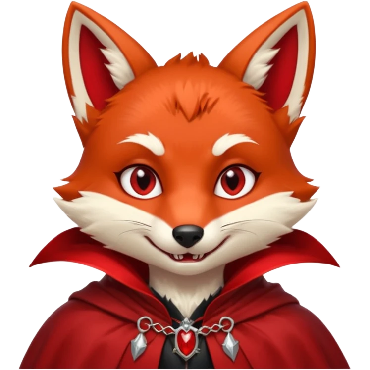 Vampire animal, fox in red collar cloak, red eye, fangs emoji