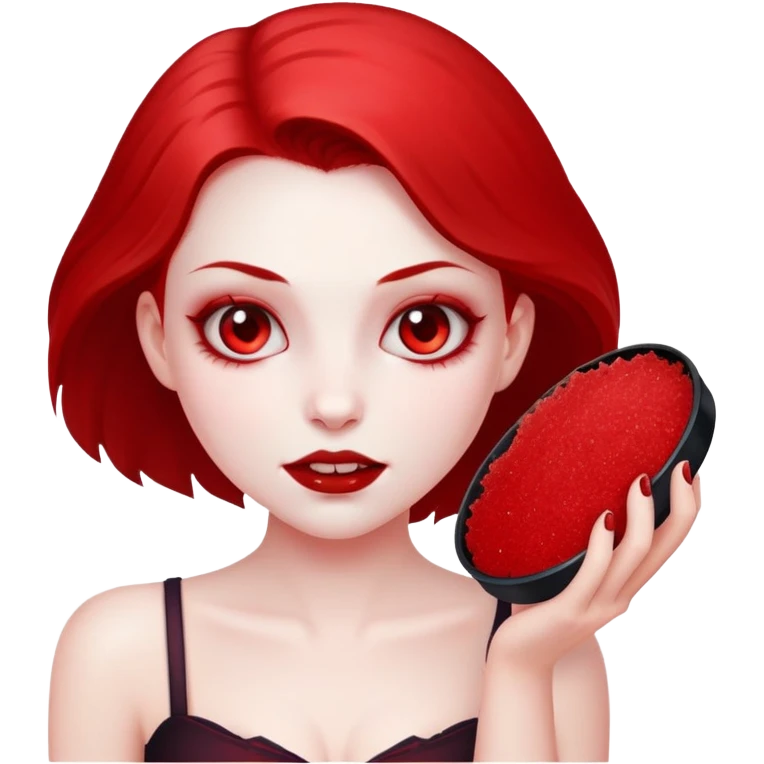 A vampire girl holding a red body scrub emoji