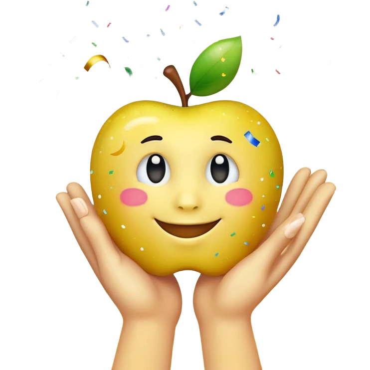 yellow Apple emoji-style hand making a celebratory gesture, '304' subtly incorporated, surrounded by festive confetti and sparkles emoji