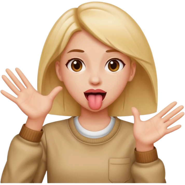 Girl with tongue out and hands to the side emoji