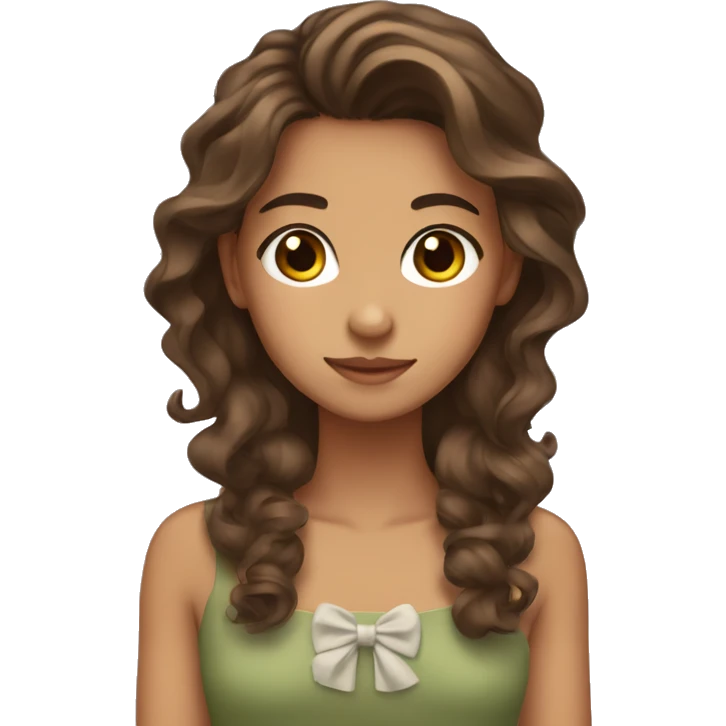 girl with olive skin, brown eyes and brown long wavy hair, an a bow emoji