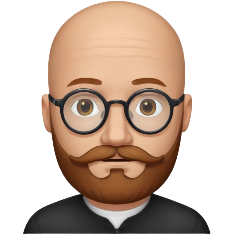 emoji 32-year-old white man, bald with a chestnut beard and mustache, small head with round black glasses. emoji
