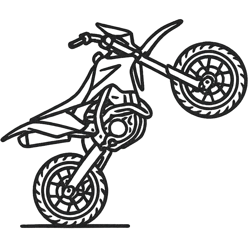 hand-drawn outlined icon of a supermotard motorcycle doing a wheelie emoji