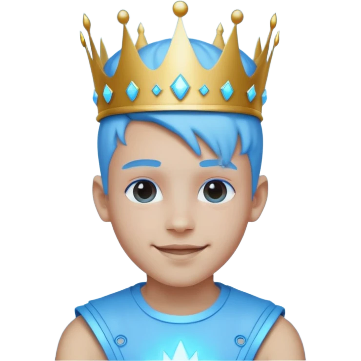 boy neon cyberpunk light blue happy crown white and blue emoji