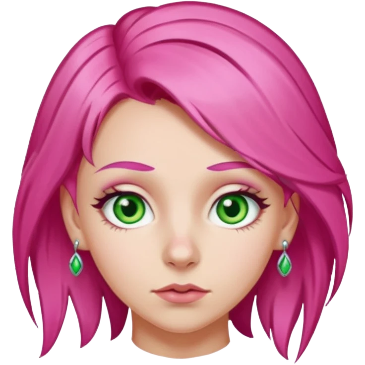 white girl with bright pink hair and hazel green eyes and a nostril piercing emoji