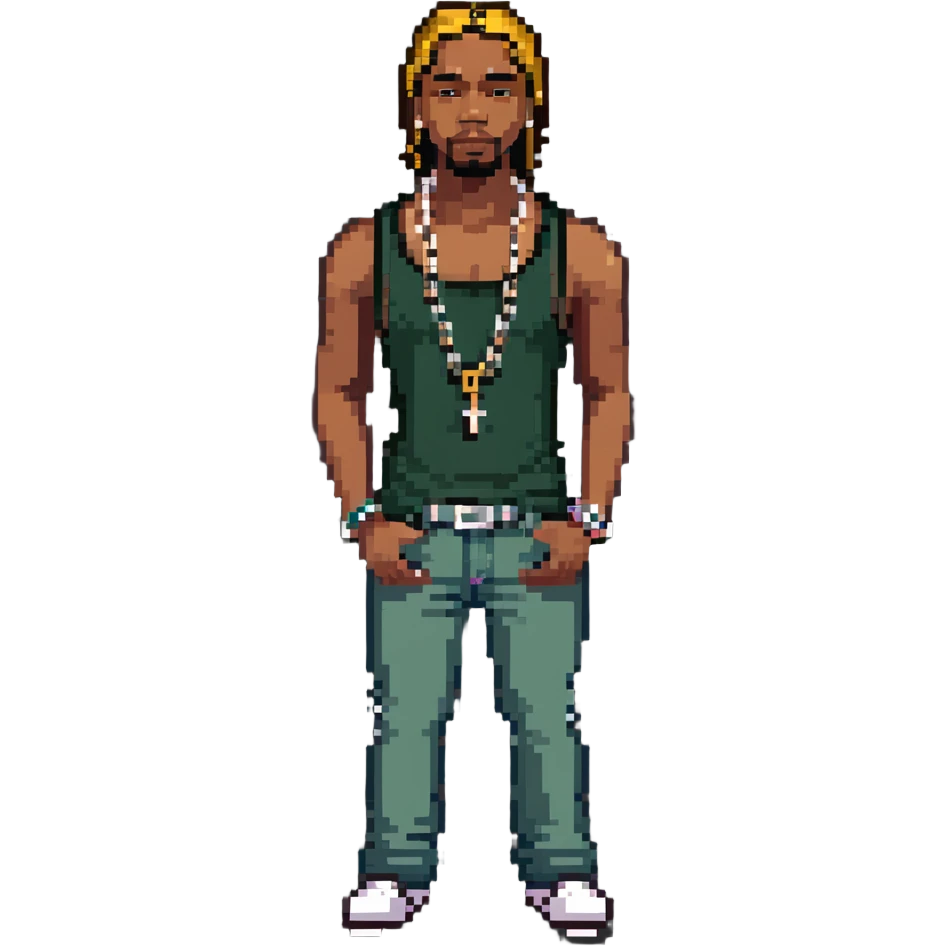 CJ from GTA San Andreas with his green tank top, jeans and chain necklace emoji