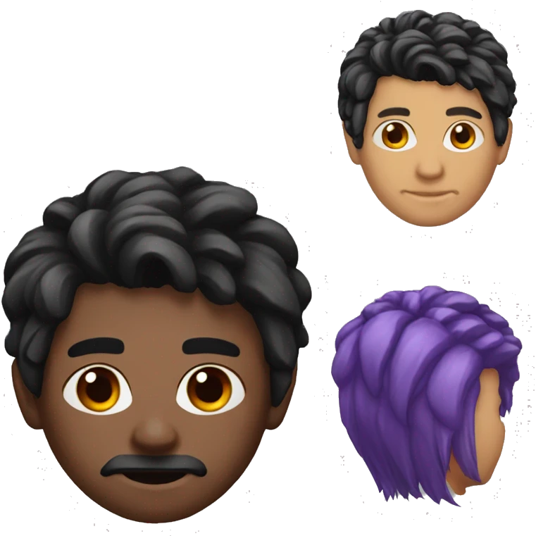 Men hair black eye left red ans right eye purple and black emoji