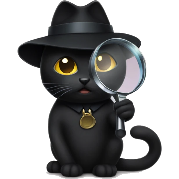 Black cat detective with magnifying glass  emoji