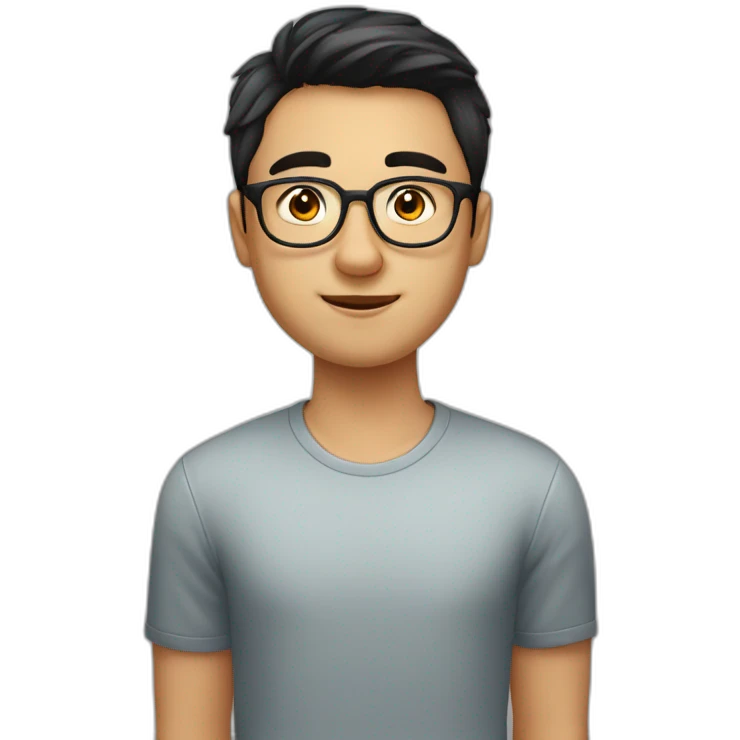 handsome huge eurasian boy wuth glasses, short cut, kinda round face emoji