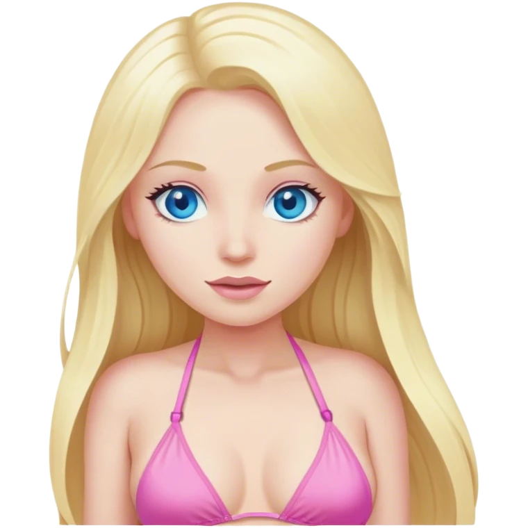 Curvy, blonde long hair, blue eye, pale white skinned woman, sfw, pink bikini pose emoji