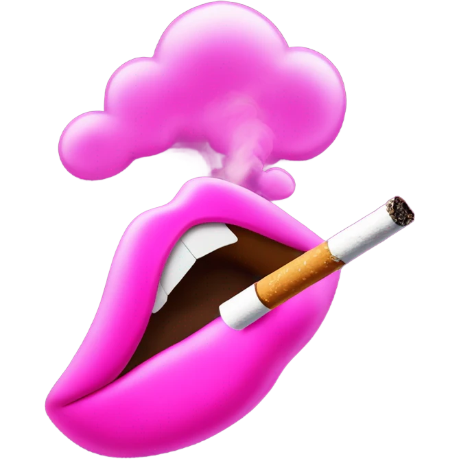 Neon pink lips are blowing smoke, and a cigarette is in her mouth emoji