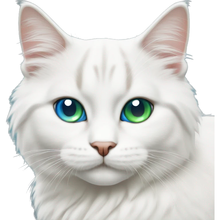 white siberian male cat with one blue eye and one green eye cute  emoji