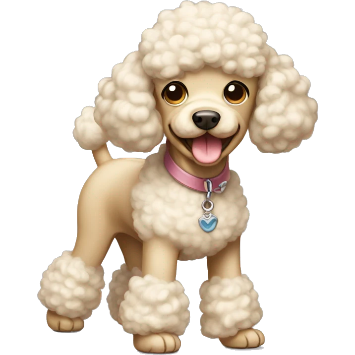 Poodle, cream, light brown ears, smiling, walking emoji