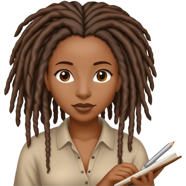Black woman with locs writing  emoji