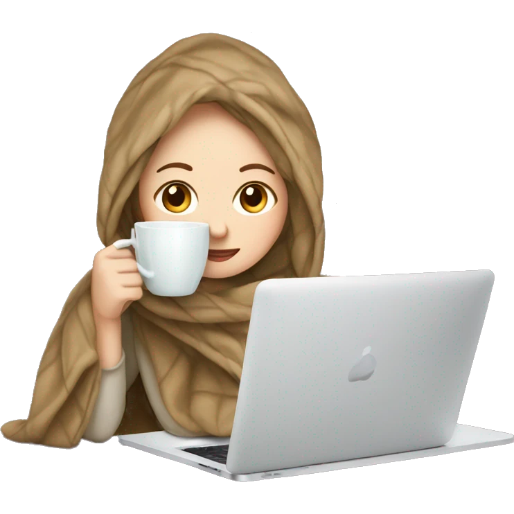 White Girl drinking tea with blanket on a macbook emoji