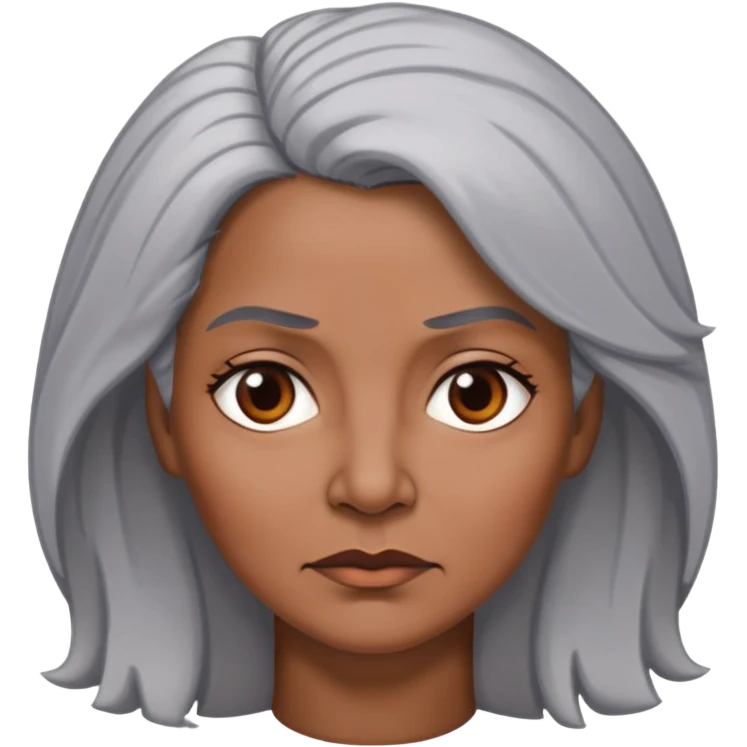"- Nữ
- 50 tuổi
- Da nâu
- Tóc bồng bềnh, tóc bạc
- Mặt nghiêm túc
" emoji
